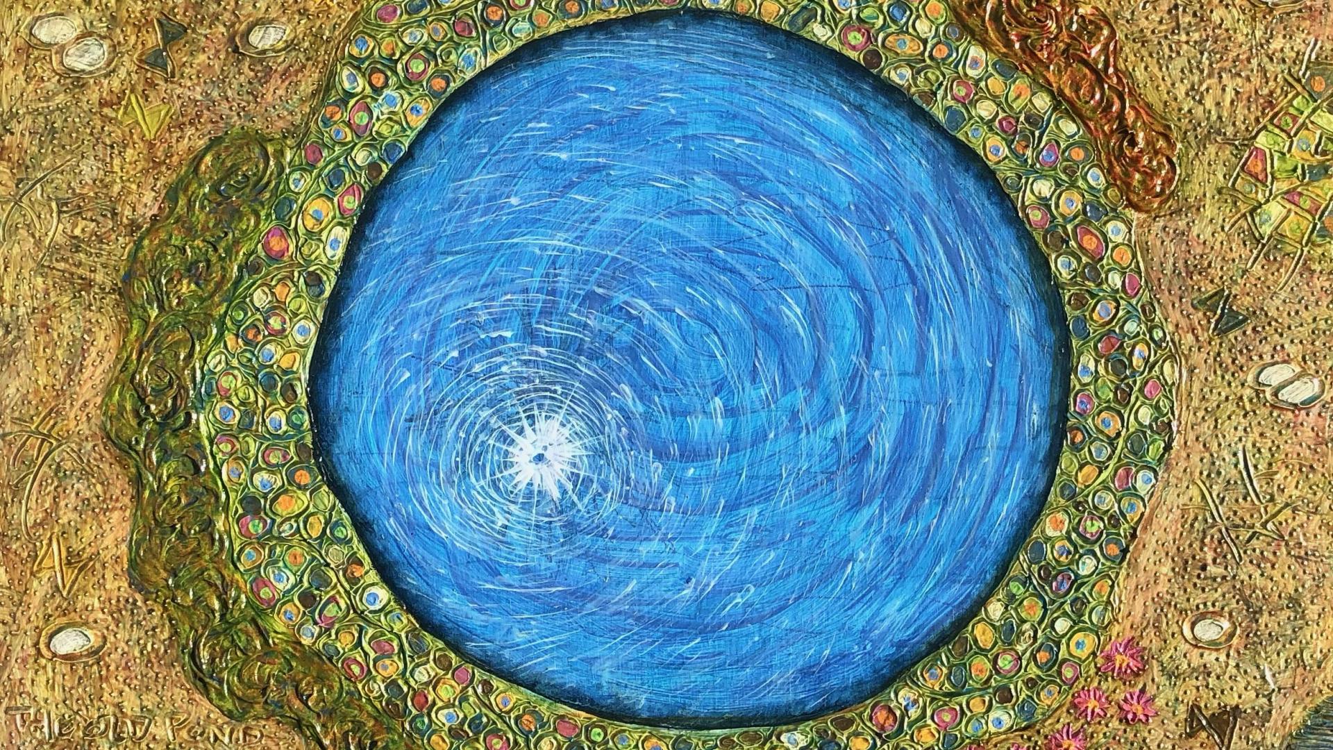 blue circle on yellow background painting
