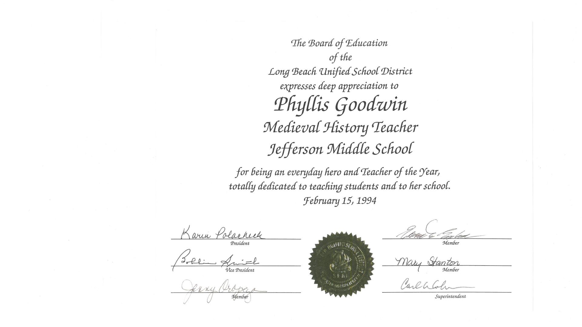 Phyllis received an award