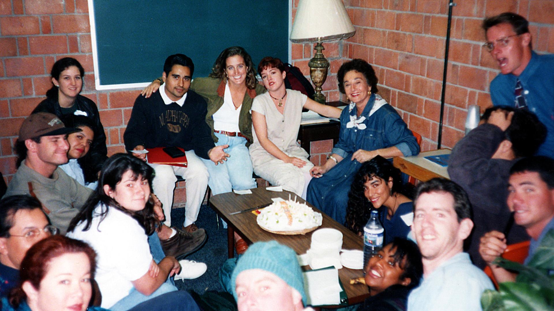 Norma Tarrow at dinner with students in Mexico