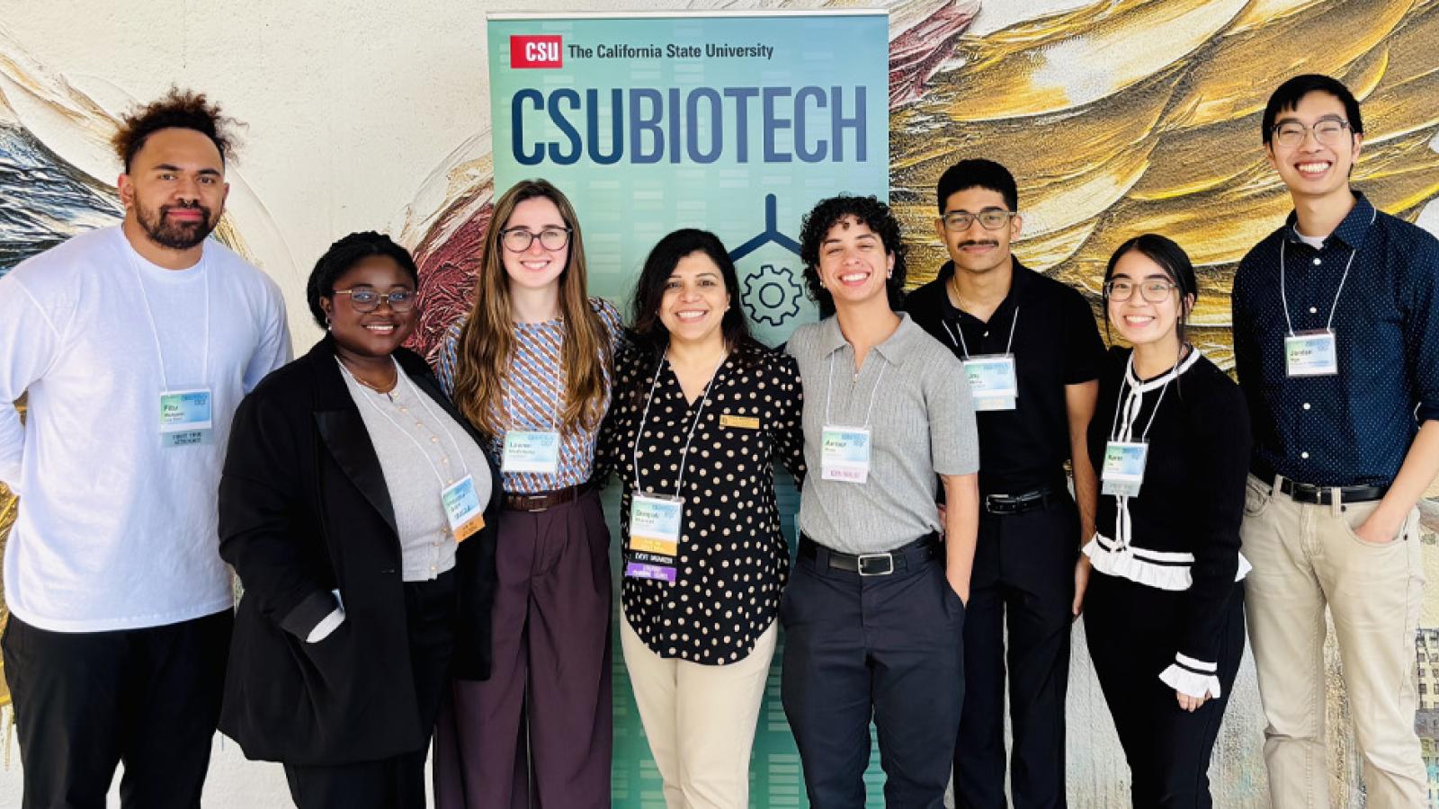 Professor Bhandari, Amber Peek, and other student researchers at CSUBIOTECH