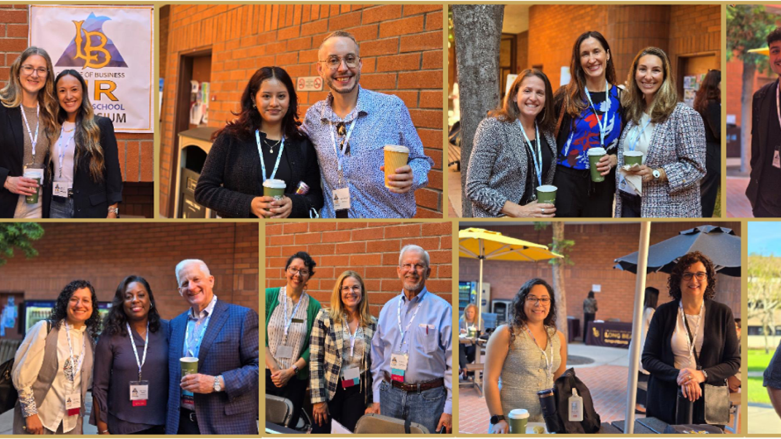  Ten total photos of attendees at the HR Symposium event, between one and three people per picture, mostly smiling at the camera.