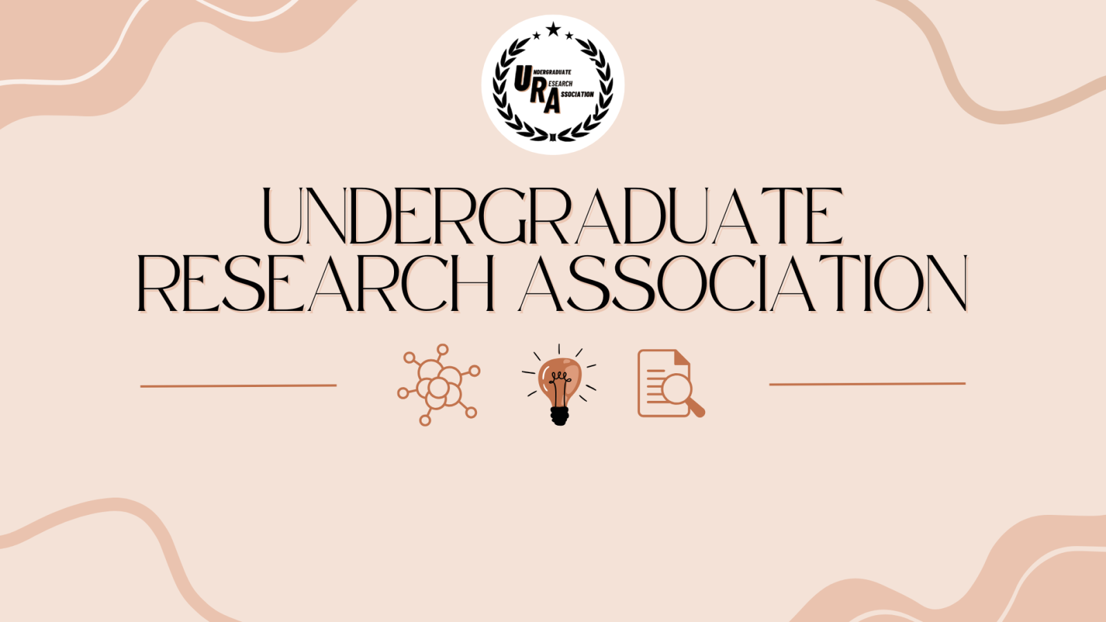 Pink background with text that reads Undergraduate Research Association, research icons, and URA logo