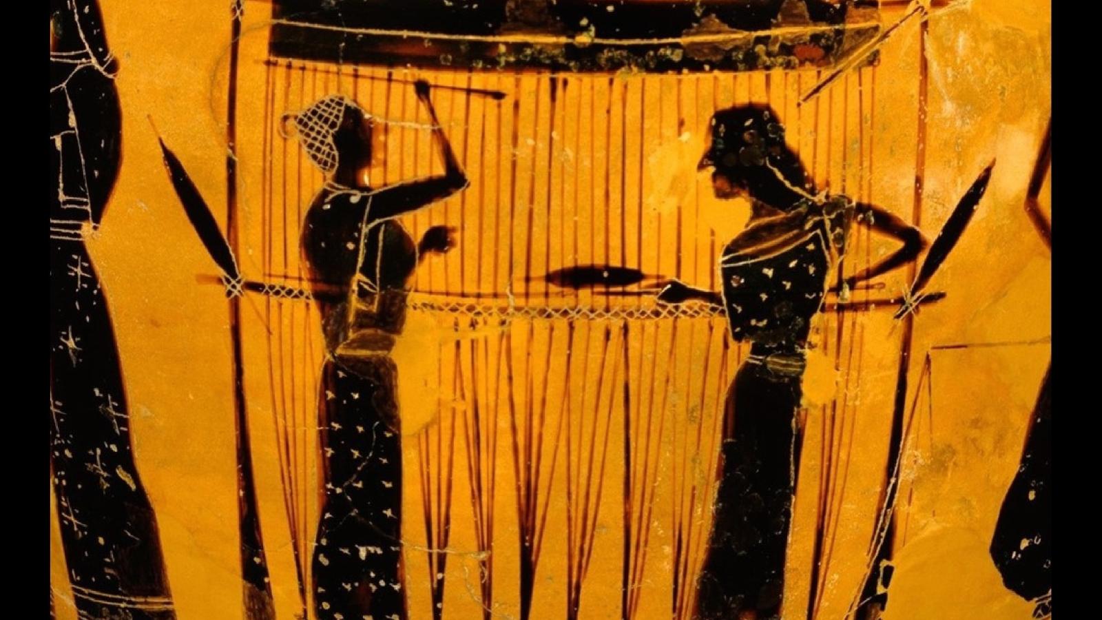 greek vase with women weaving