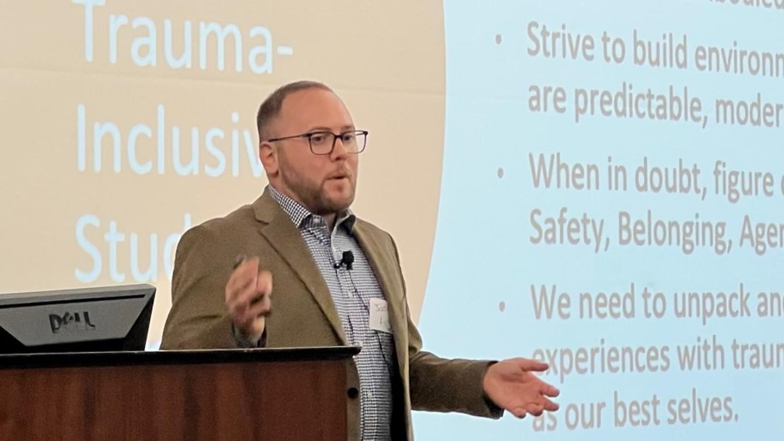 Assistant Professor of Higher Education Jason Lynch of Appalachian State University in North Carolina presents “Working Toward Trauma-Inclusive Campus Environments” at Cal State Long Beach Oct. 14. Dr. Lynch is regarded as an innovative thought leader in college student affairs.