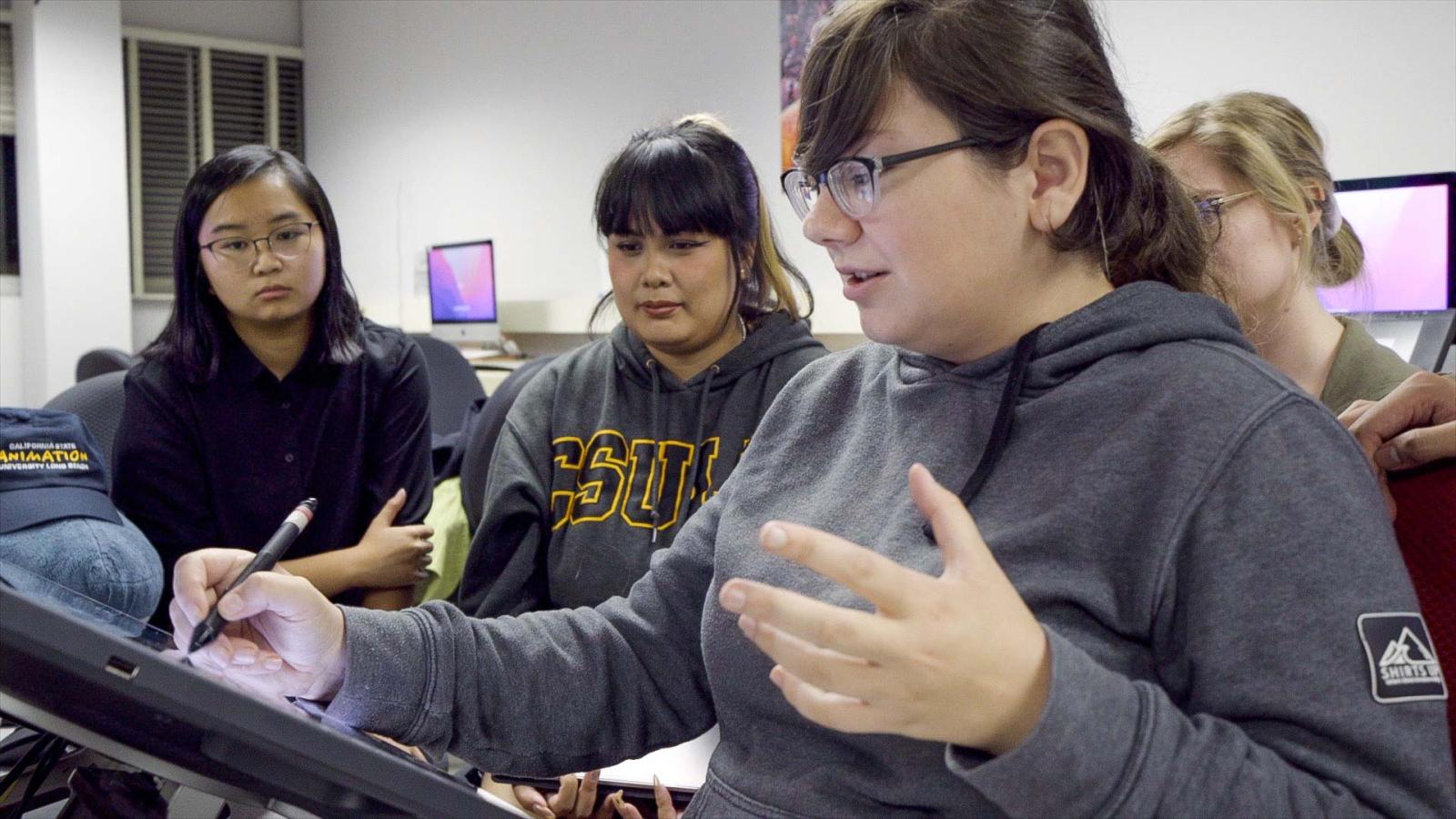 Students drawing during animation contest