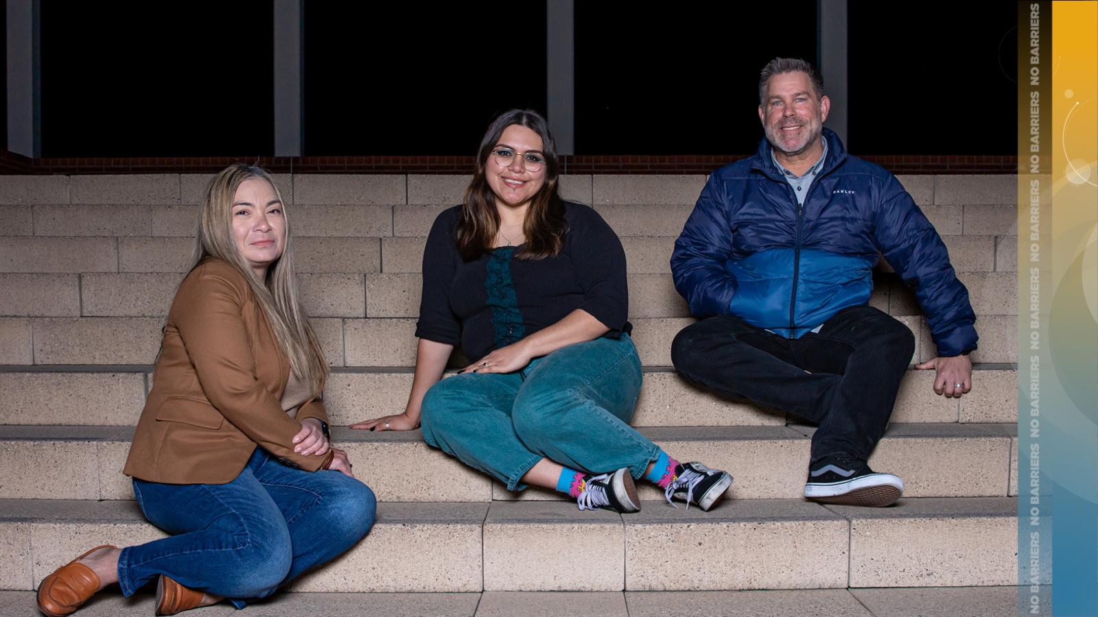 Social work students Rocio Becerra, Kimberly Fernandez and Brent Mayhew