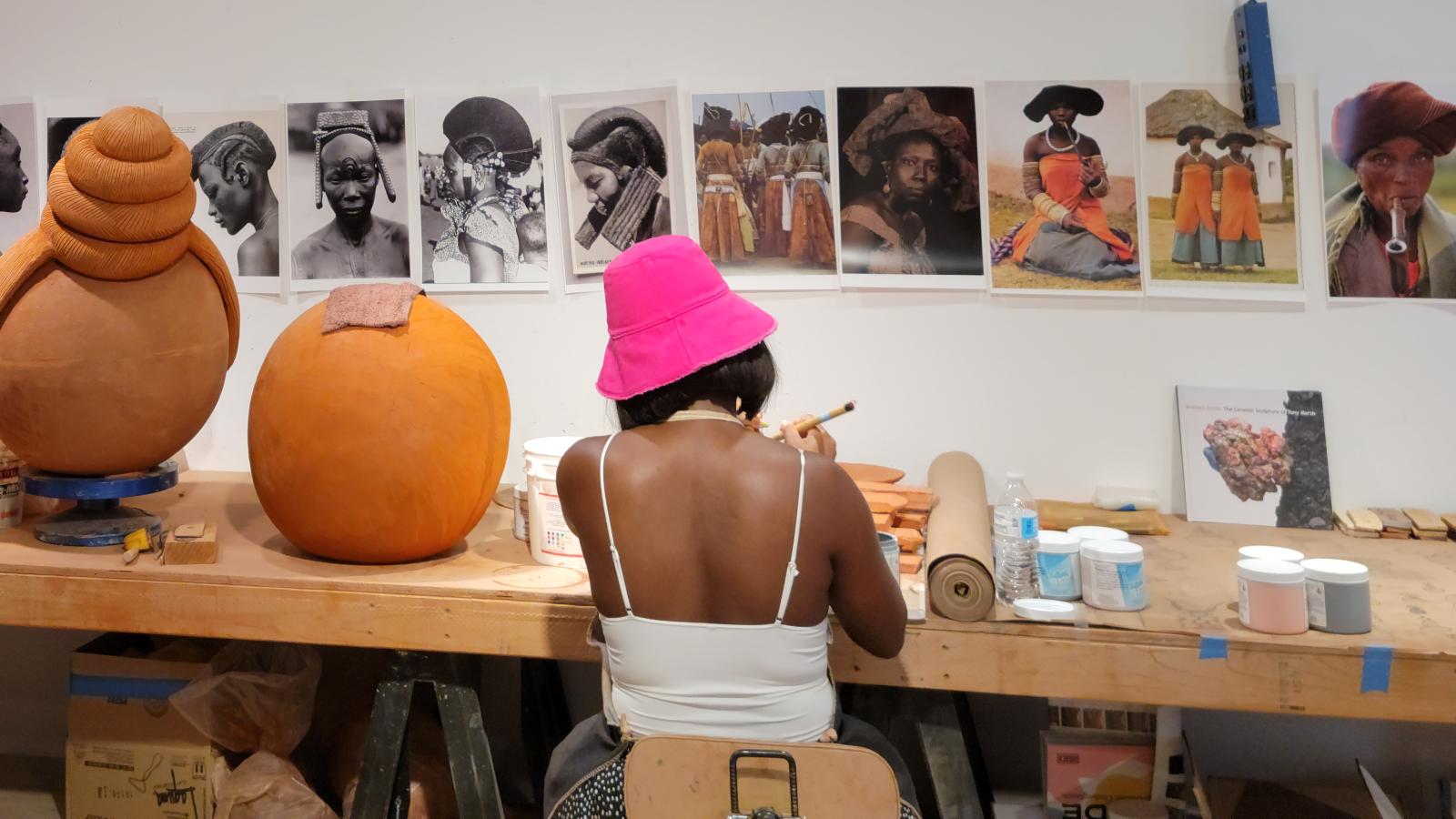 Zizipho Poswa working during her residency at CCC