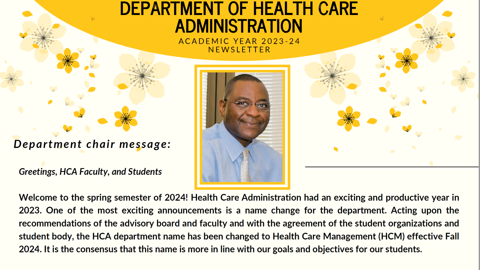 Health care administration picture with newsletter text