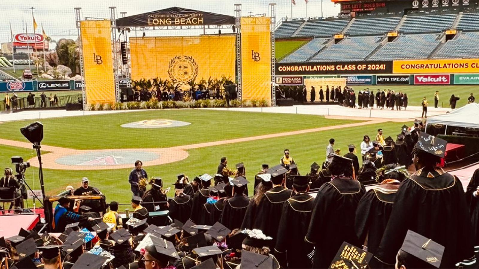 graduation ceremony at baseball stadium