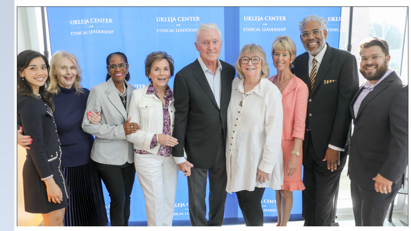 Melanie Larsen, Kathleen Lacey, Karyn Scissum Gunn, Louise Shakarian Ukleja, Mick Ukleja, Jane Close Conoley, Janey Roeder, Darick Simpson, and Christopher Lengyel at the center’s 20th anniversary celebration