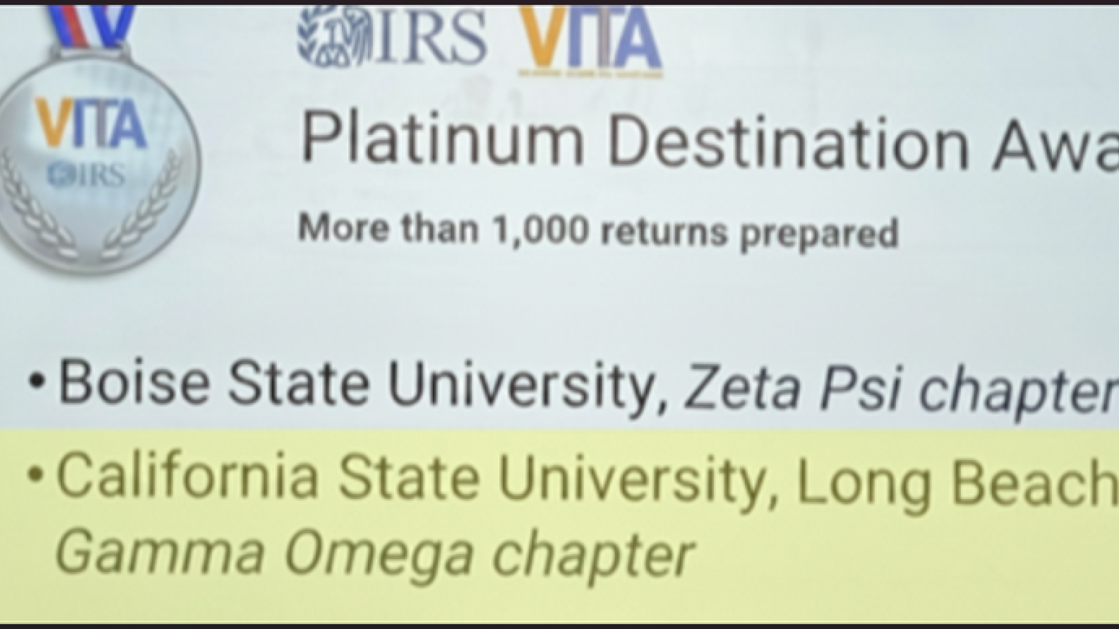 COB Accounting VITA award from IRS 2026