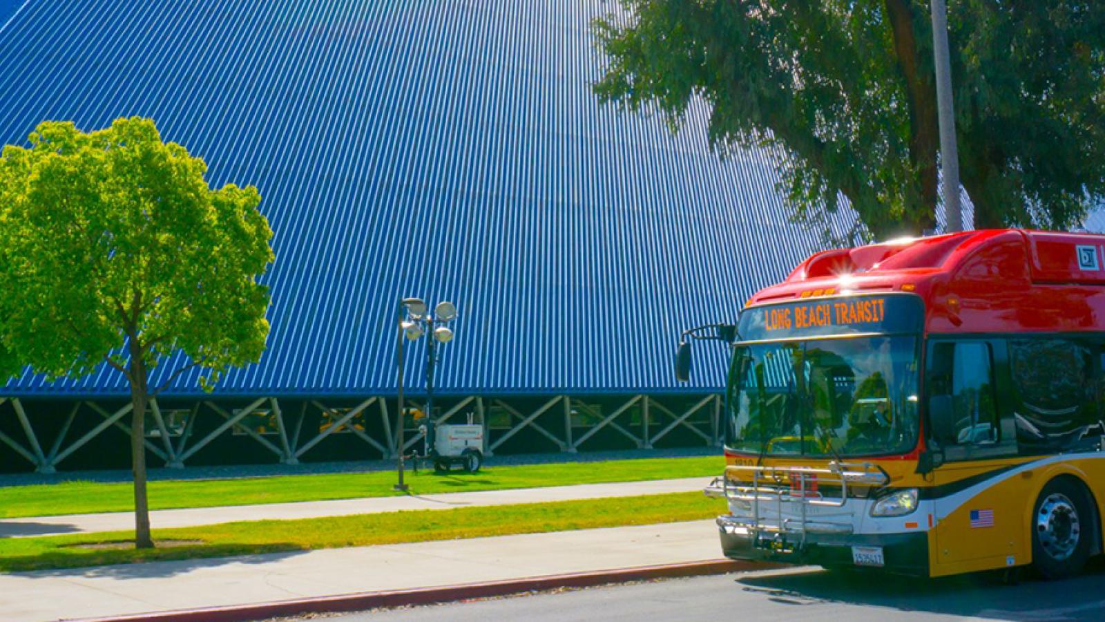 Bus in front of Walter Pyramid