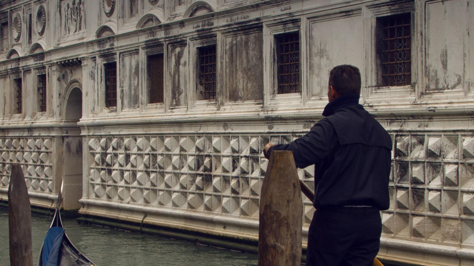 Venetian canal boat riders