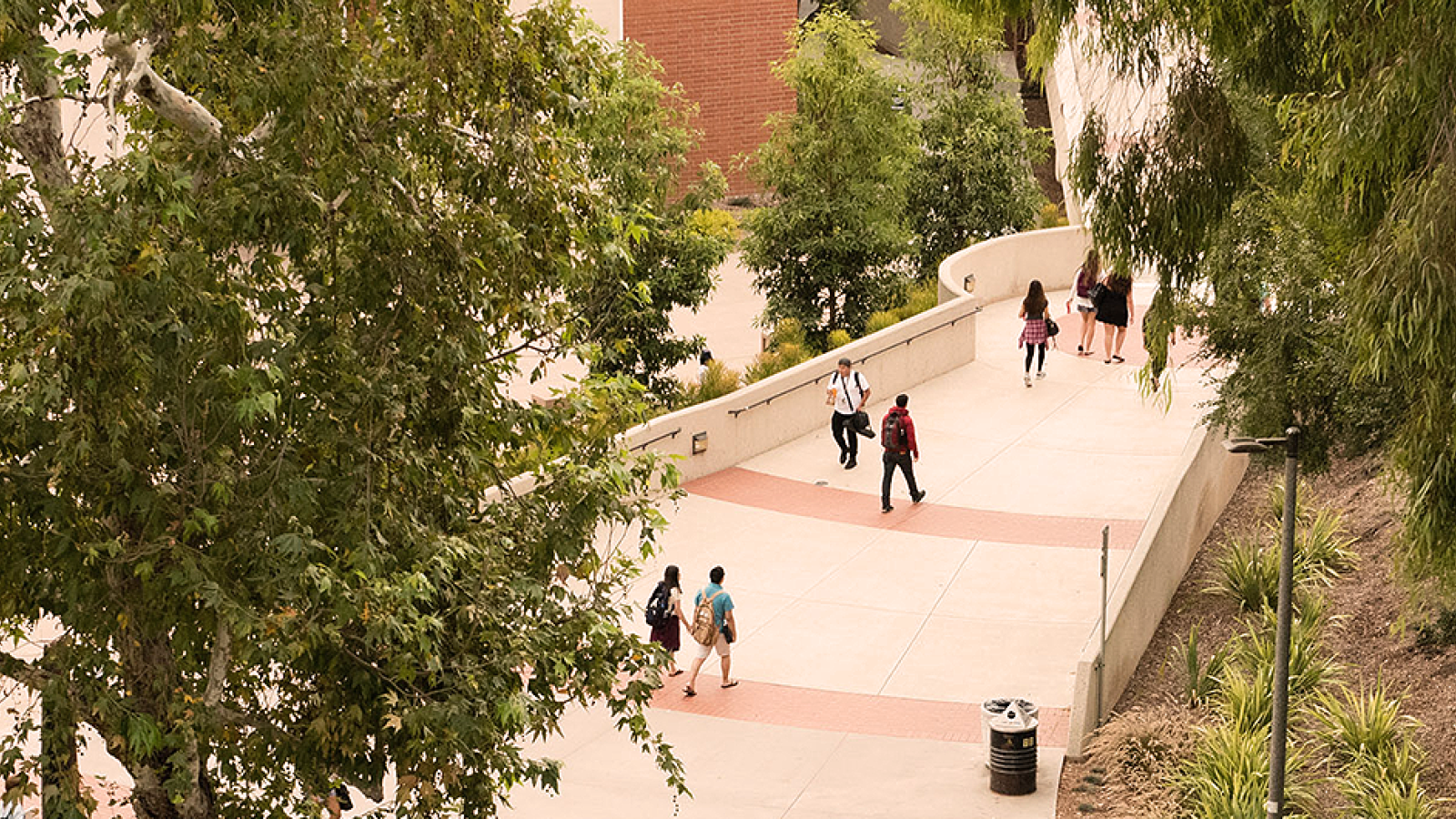Overhead view of students walking on campus
