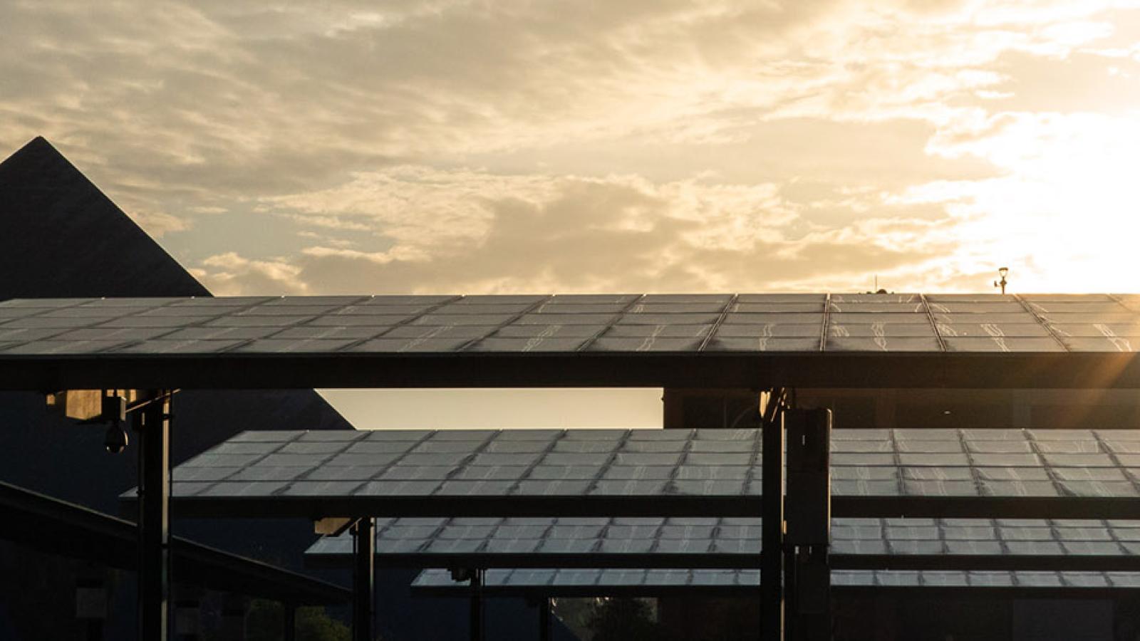 Sunset over the Pyramid and solar panels