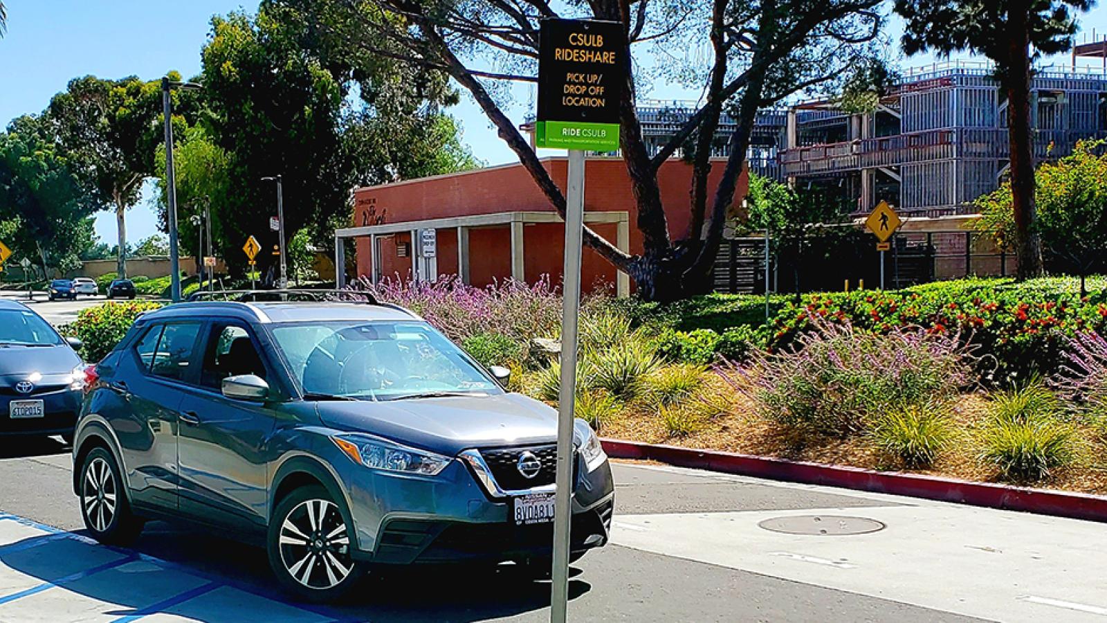 Rideshare zone with vehicles parked