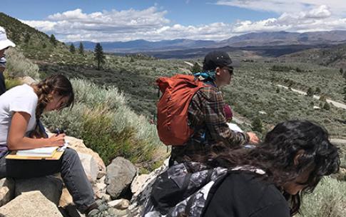 Students look out over valley