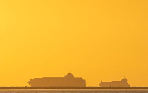 Ships in the distance during golden hour