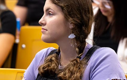 Student teacher listens in cllass