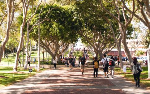 Students walking on the CSULB campus