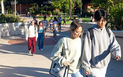 Students walking across campus