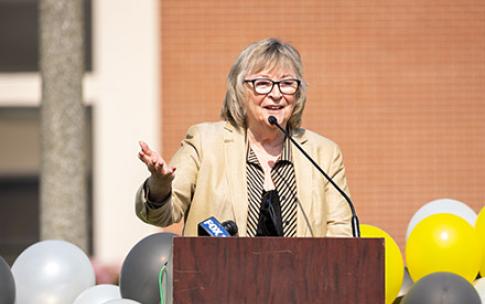 CSULB President Jane Close Conoley speaks at La Playa groundbreaking