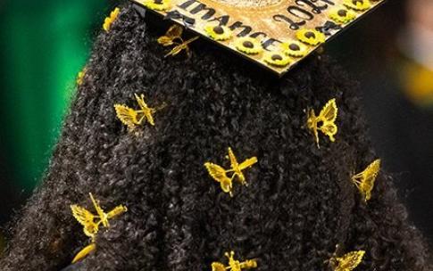 Mortarboard and hair at Black Celebration