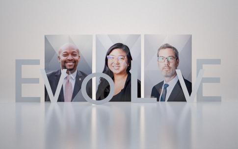 Portraits of three CSULB change leaders with the word "Evolve"