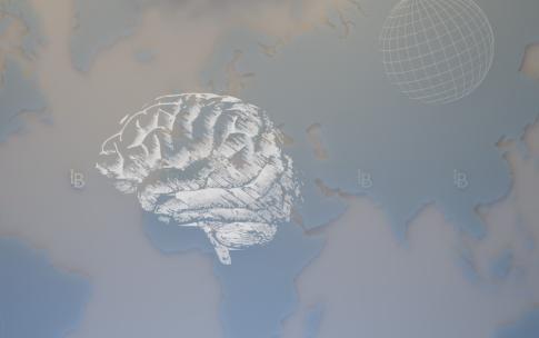 Illustration of a brain and world map to recognize mental health.