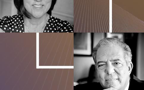 A graphic with portraits of Izumi Hara and Bob Foster