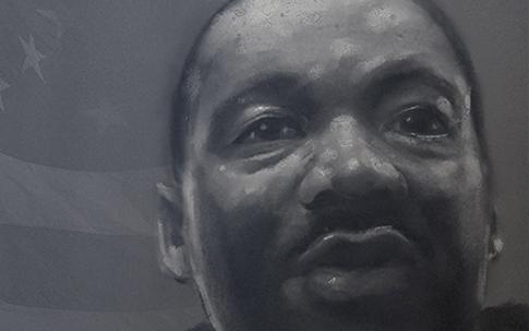 A photo illustration with a portrait of Martin Luther Kig Jr.