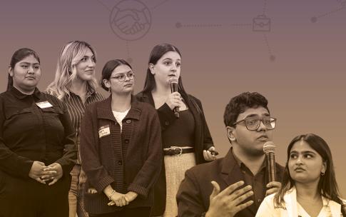 A collage of students delivering presentations