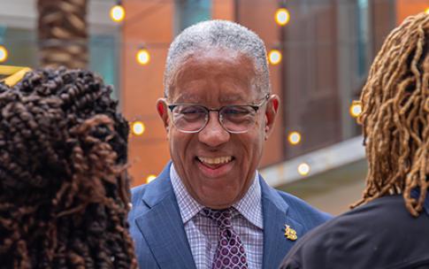 CSULB President Loren J. Blanchard meeting people on campus