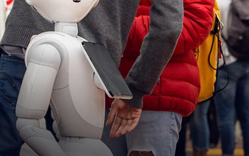 students with robot
