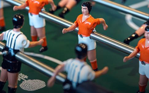 Closeup photo of foosball table