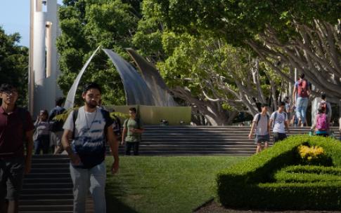 A photograph of CSULB's campus. Text reads: "Building a Future"