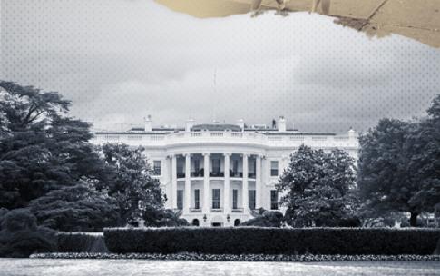 Collage of students walking and the White House