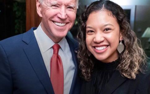 Asjia Garner standing next to Joe Biden
