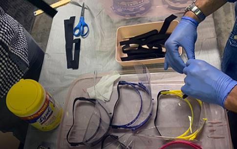 students making face shields