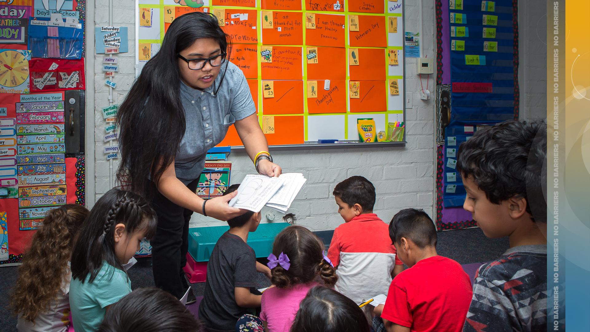 Teacher reading to her students