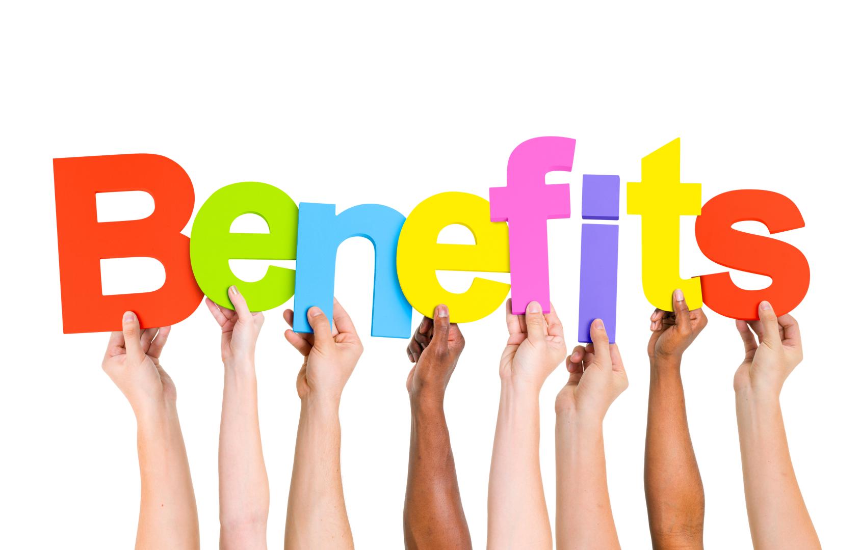 Benefits in colorful letters