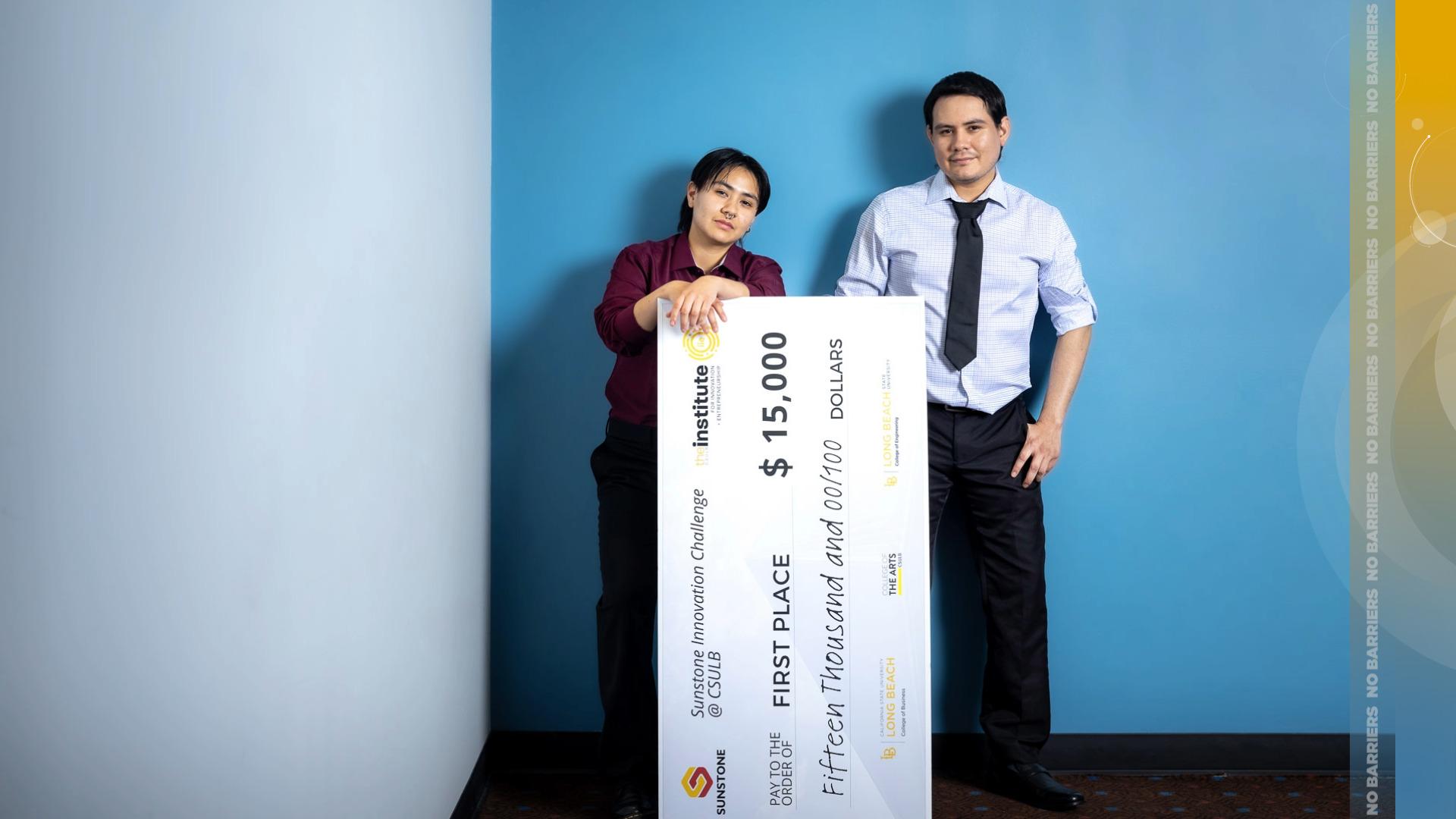 2024 Sunstone Innovation Challenge Winners Stacey and Antonio Alvarado with an extra-large $15,000 check