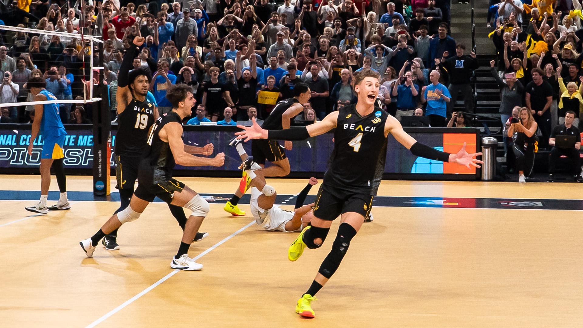 Long Beach State Men's Volleyball players celebrating