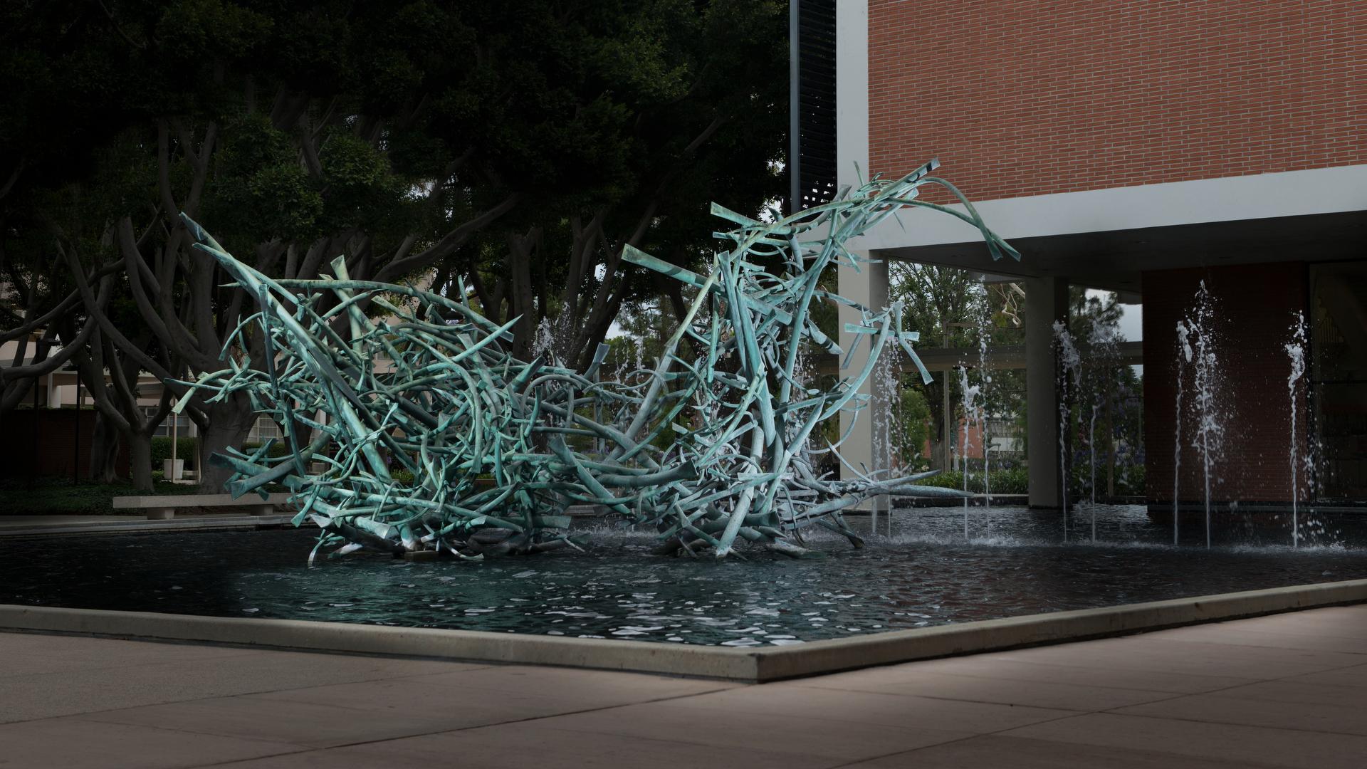 Outdoor sculpture on water by artist Falkenstein