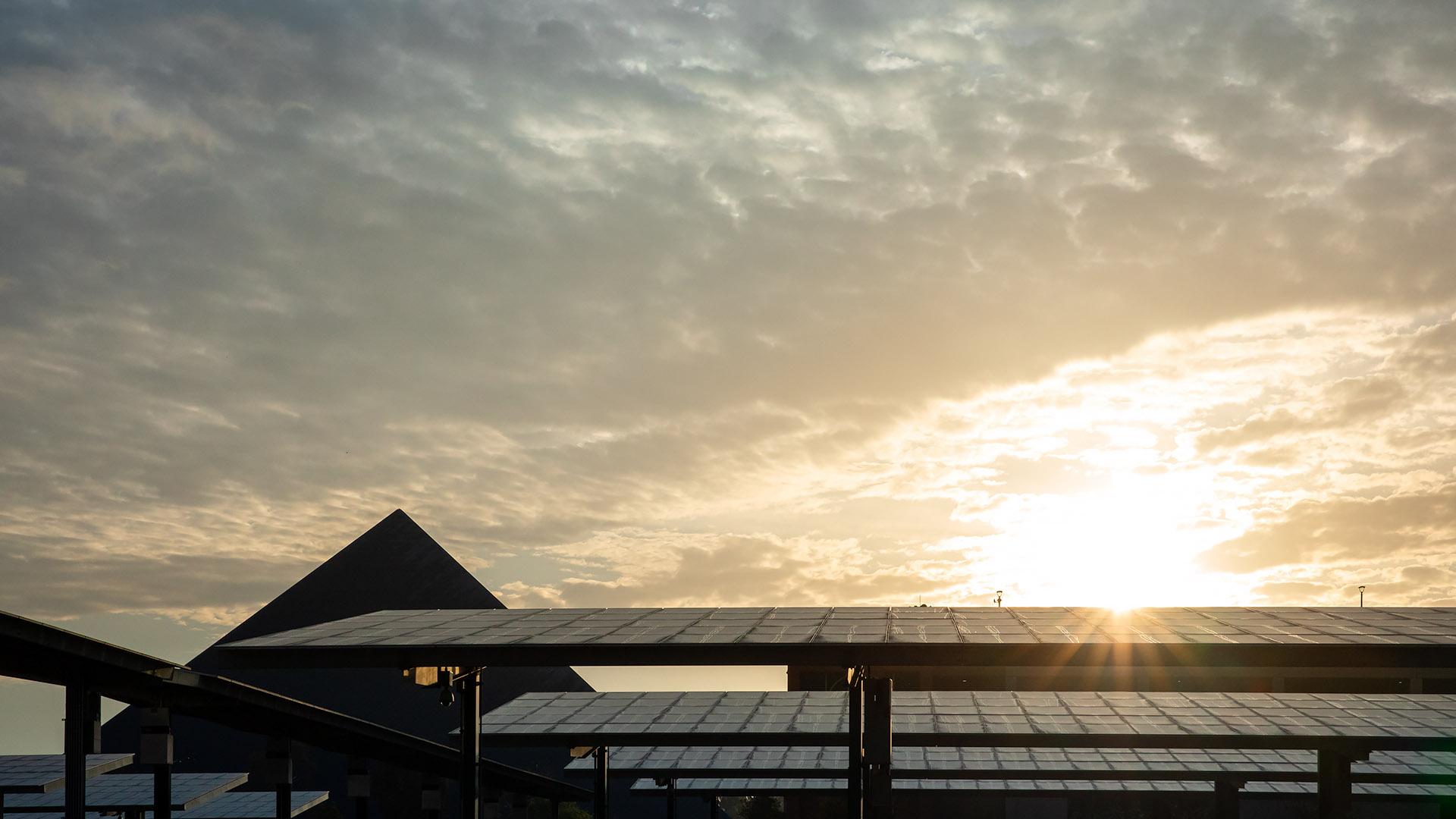 CSULB solar panels at sunrise