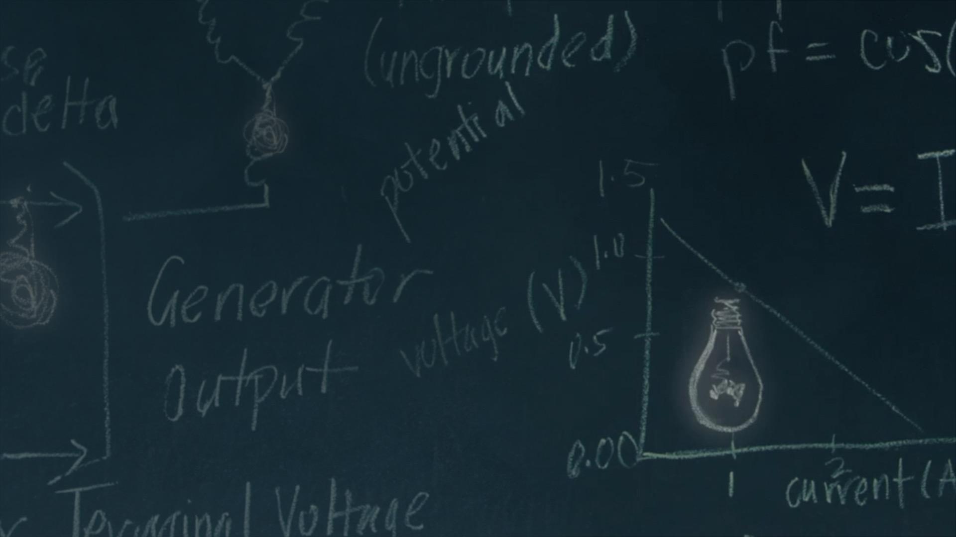 Electrical diagrams on chalkboard.