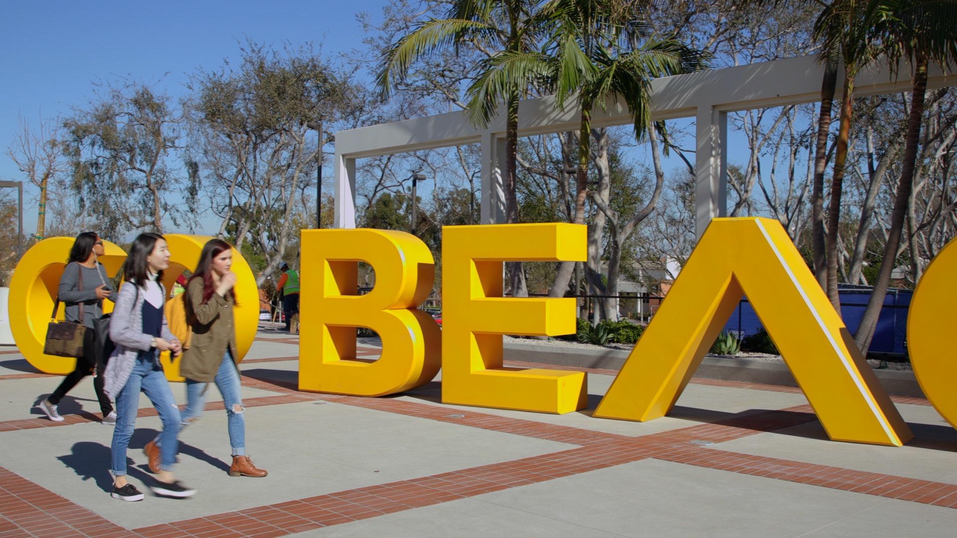 New GO BEACH letters at campus turnaround.