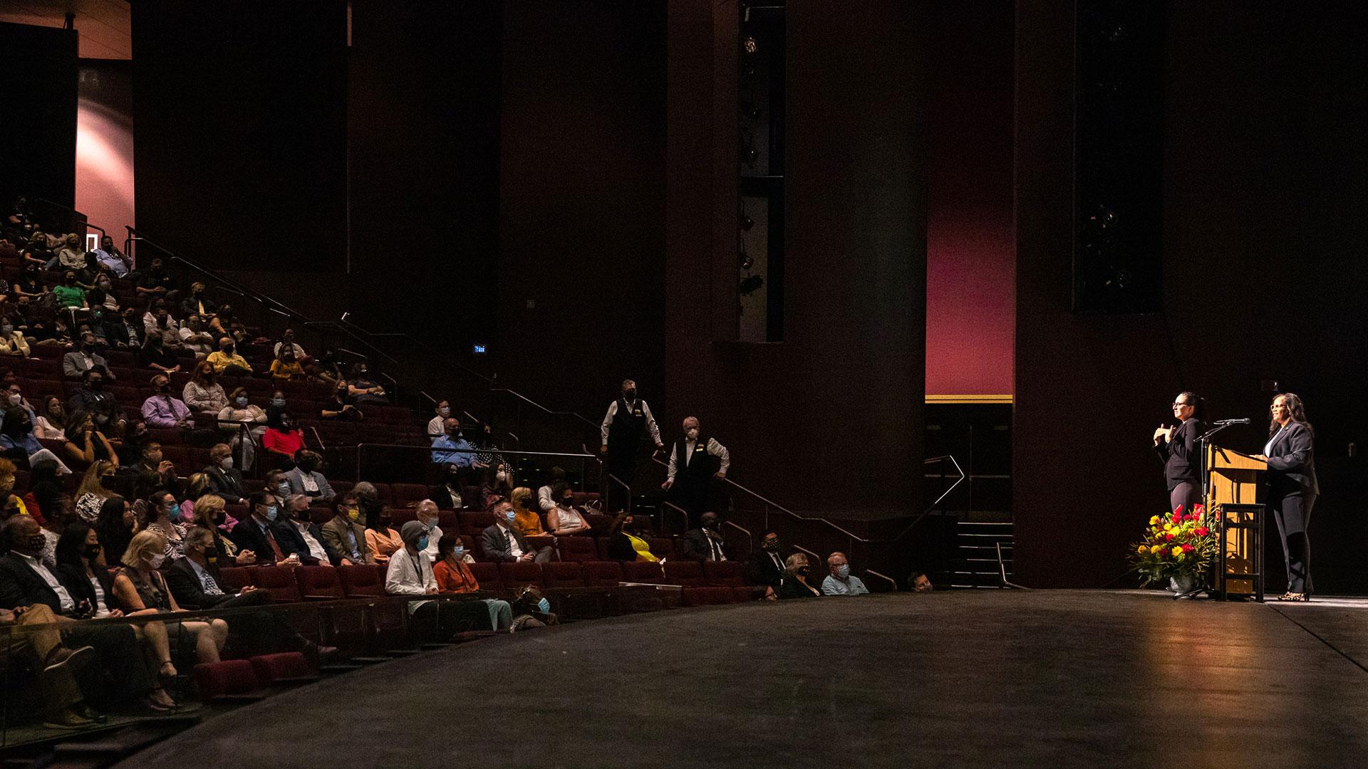 Provost Karyn Scissum Gunn addresses Convocation audience