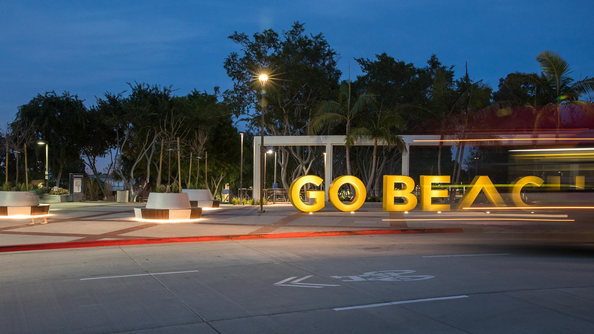 Go Beach Sign at Night