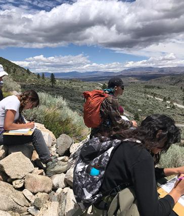 Students look out over valley